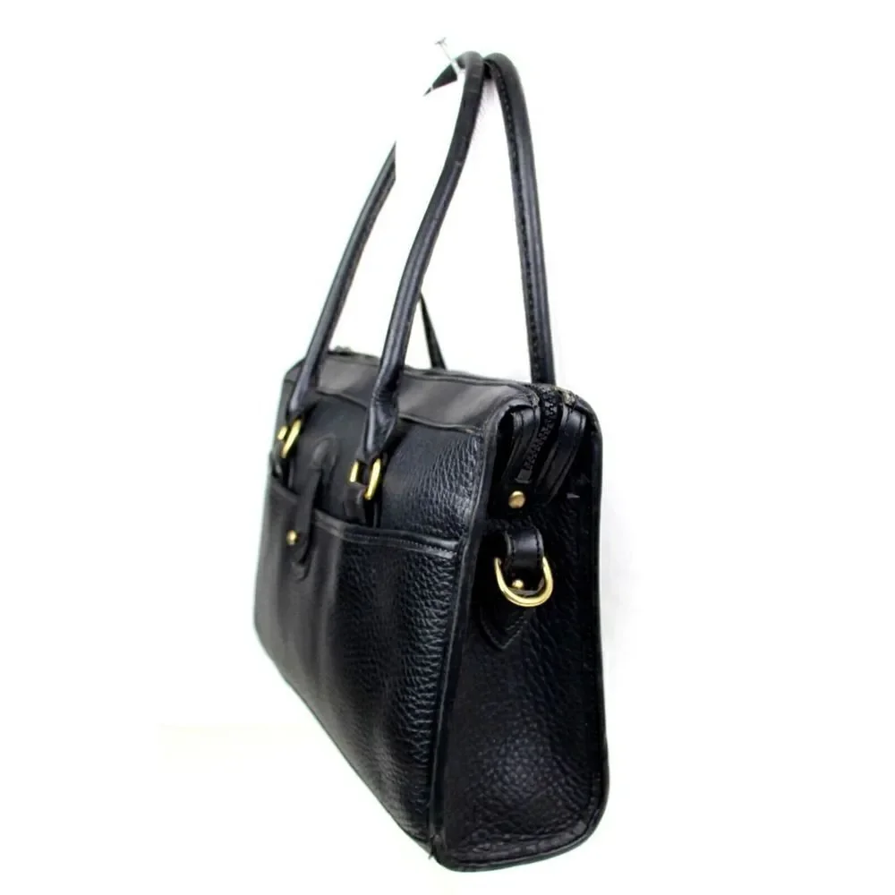 VTG Dooney & Bourke PEBBLED BLACK GENUINE LEATHER BUSINESS SHOULDER BAG PURSE